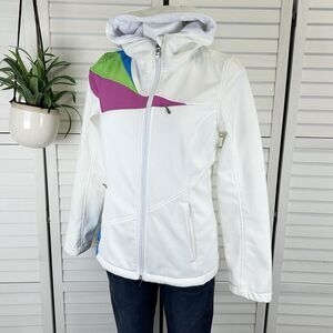Spyder M White Colorblock Soft Shell Ski‎ Snowboard Jacket Faux Fur Lined Hood